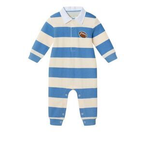 Andy & Evan Blue and Cream striped Football polo one piece size 12-18 m